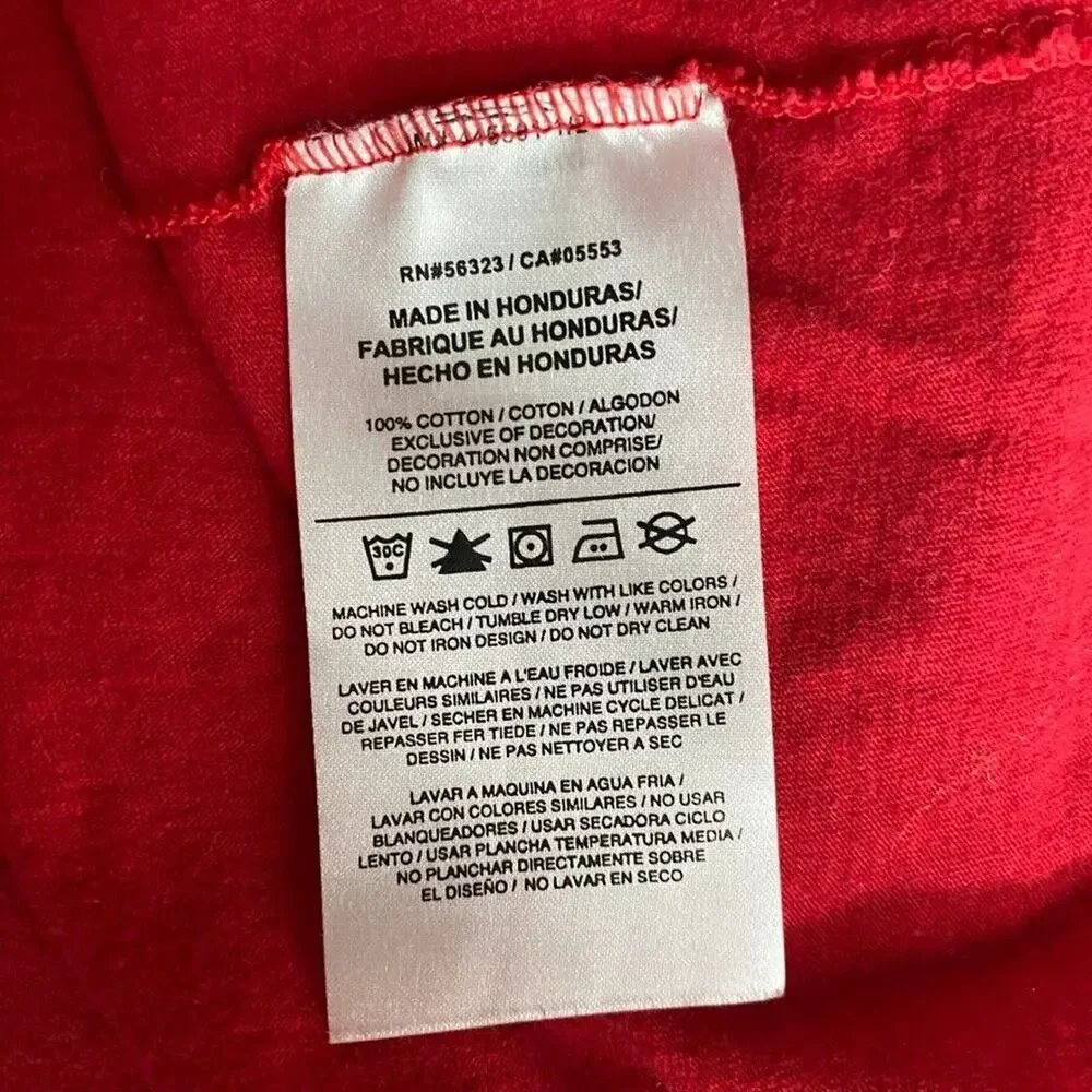 The Nike Tee Shirt Womens Large Red Blue Letters Short Sleeve Athletic Cut